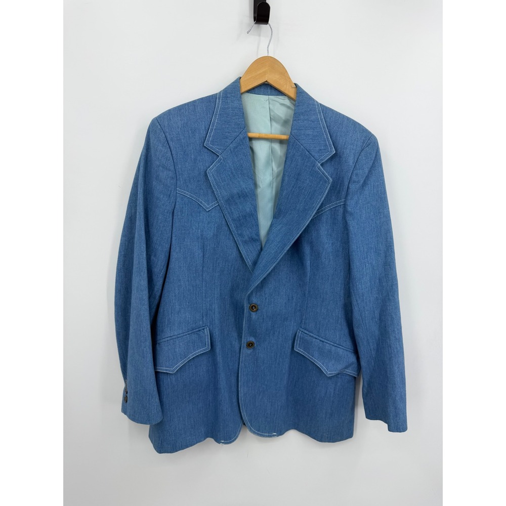 Lee Vintage Western Blazer Mens 42R Blue Denim Sport Coat Made in USA